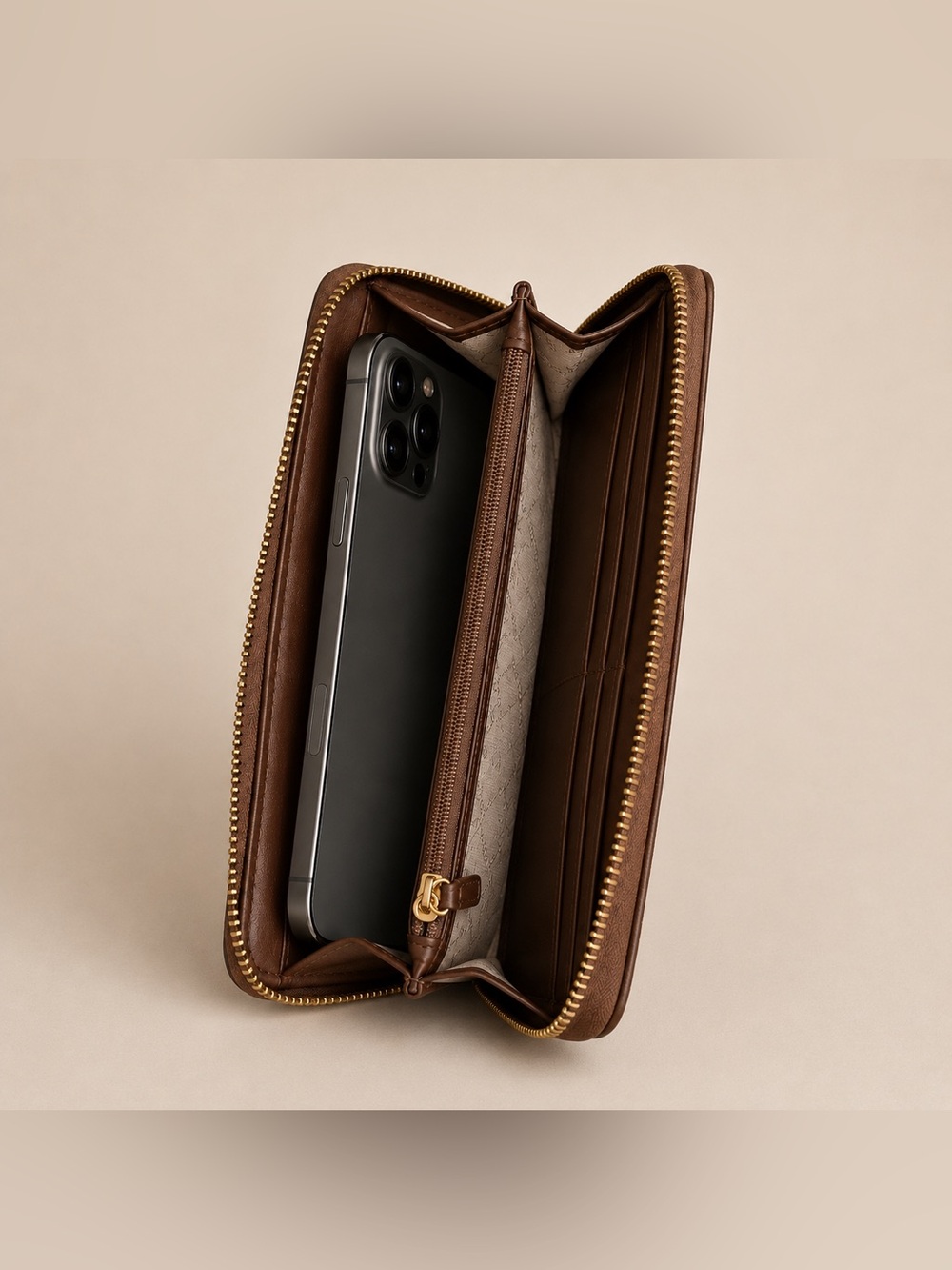 Michael Kors Jet Set Zip Around Wallet Brown Tan MK Logo | iPhone Pro Max Fits - Picture 2 of 4